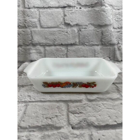 Vtg Thanksgiving Anchor Hocking 1Qt 5x9 Baking Dish Milk Glass Fruit Pattern 441 - Picture 3 of 7